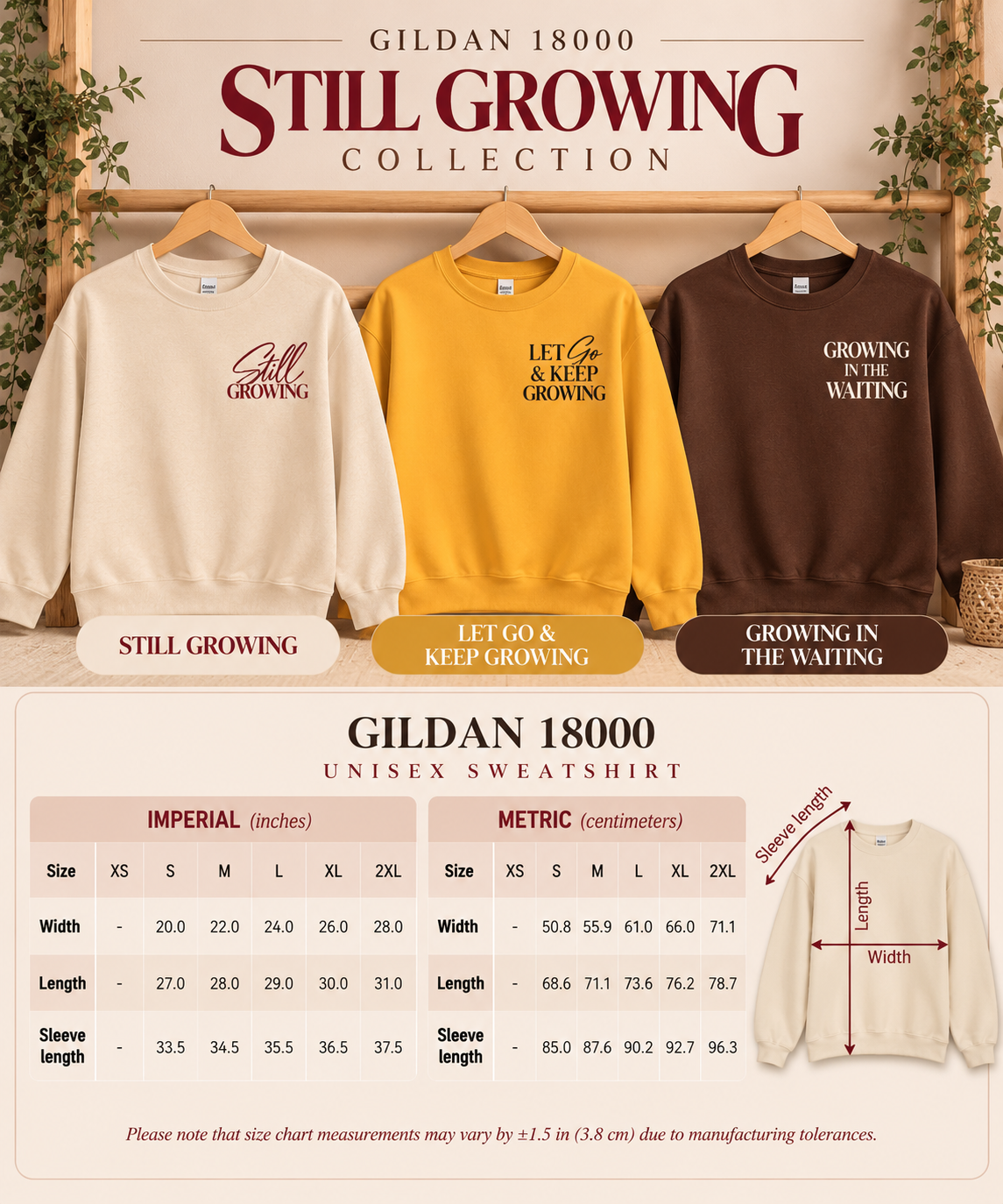 Let Go & Keep Growing — Embroidered Sweatshirt Gold