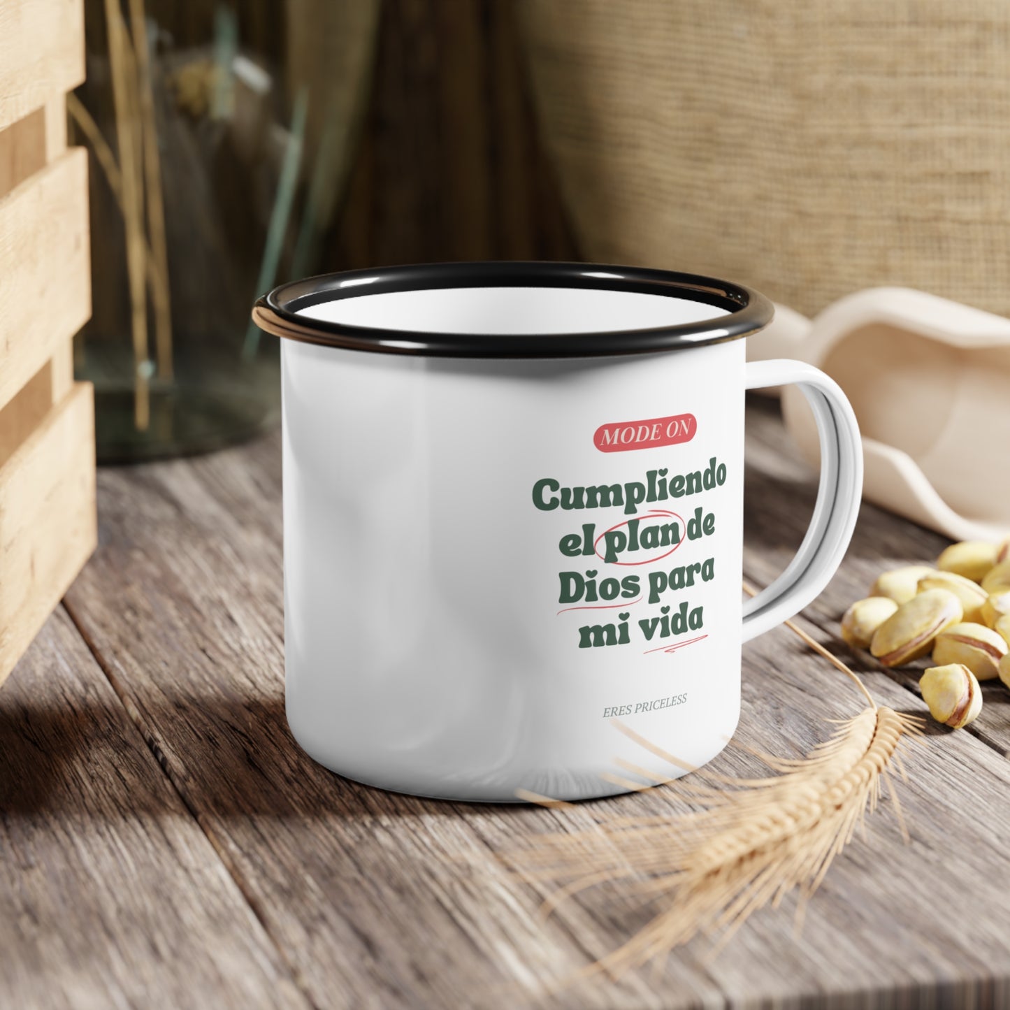Taza Acero -“Mode On” Letras Verde Pino