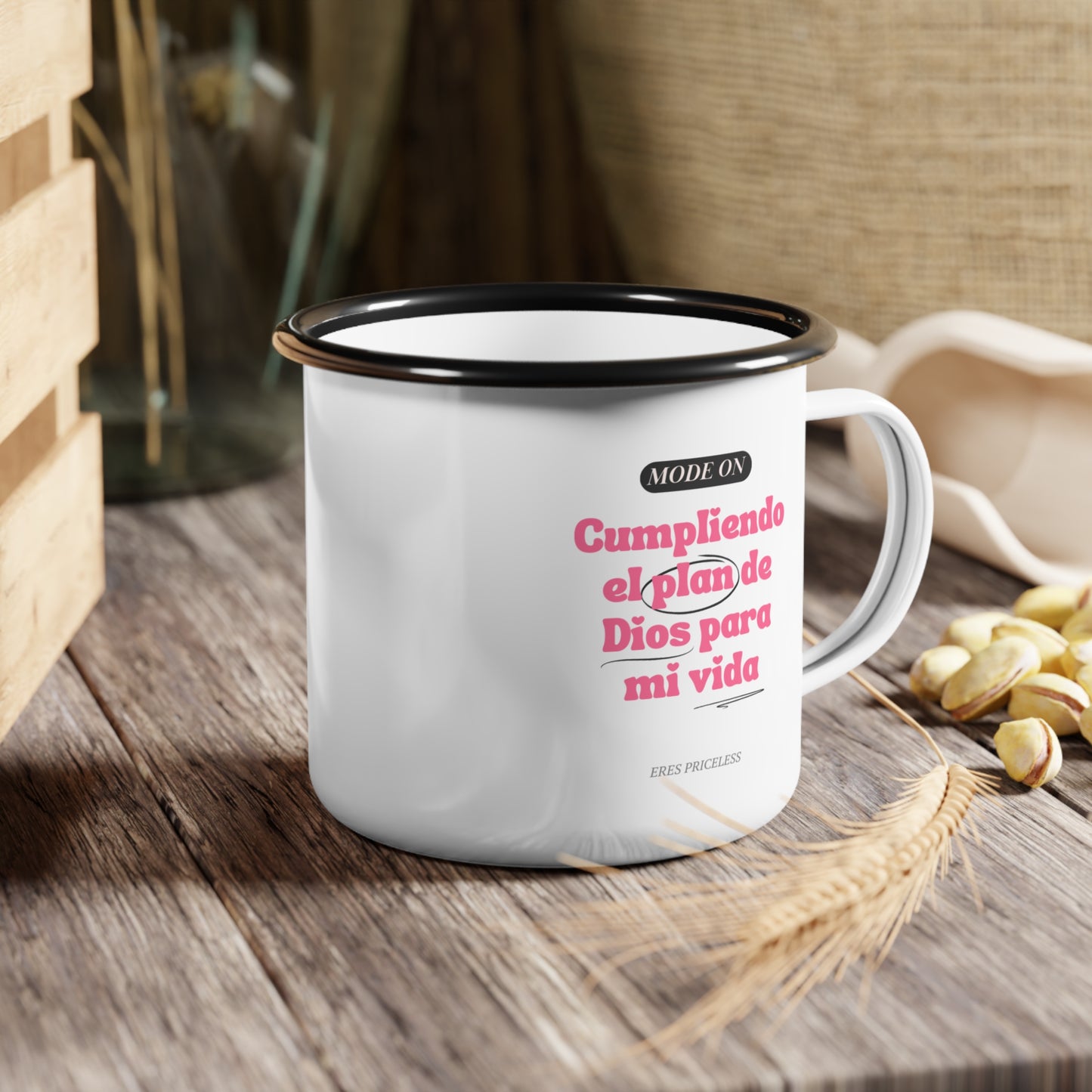 Taza Acero -“Mode On” Letras Rosa Intenso
